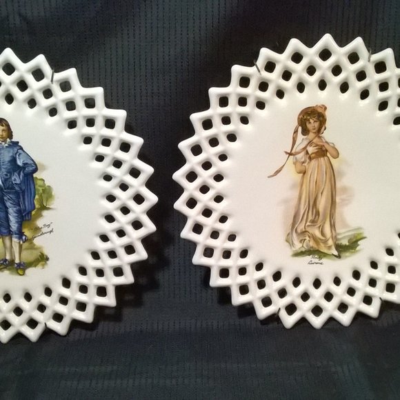 Vintage Pair Stunning Blue Boy & Pinkie Plates - Picture 13 of 15